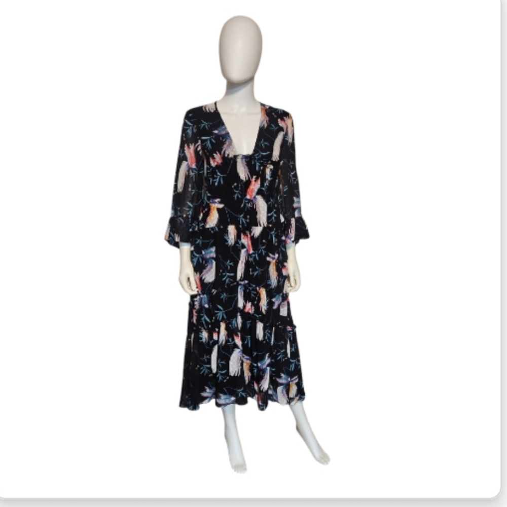 BORGO DE NOR  | Black Printed Iris Midi Dress in Size US 6